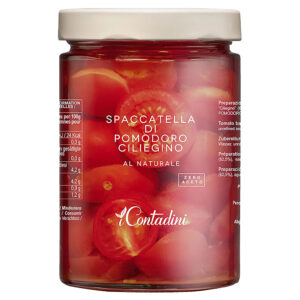 CON172135 Glas mit halbierten Kirschtomaten in Aufguss, Marke I Contadini Spaccatella di Pomodoro Ciliegino.