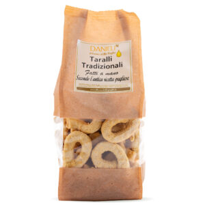 DIT231330 Säcklein mit Taralli Tradizionali von Danieli il forno delle Puglie mit Sichtfenster auf das Gebäck.