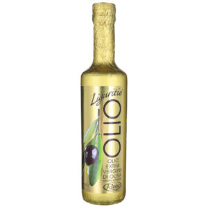 RAN121103 Liguritio Olio Extra Vergine di Oliva von Ranise in einer edlen goldfarben verpackten Flasche.