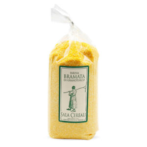 SAC112107 Ein durchsichtiger Beutel gelbe Farina Bramata di Granoturco von Sala Cereali.