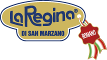 Logo La Regina di San Marzano in Blau auf goldenem Oval mit italienischer Siegelschleife.
